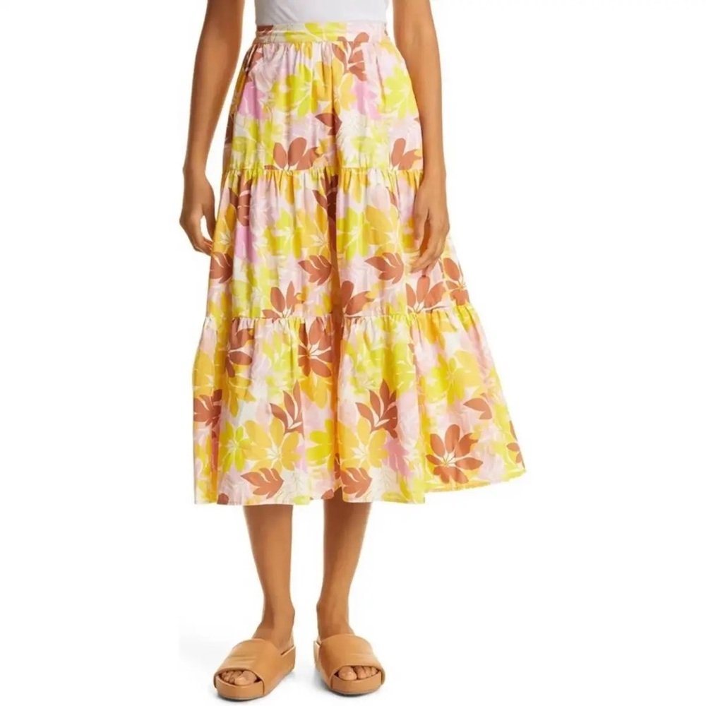Xirena Angeline Tiered Cotton Skirt in Pink Lemonade